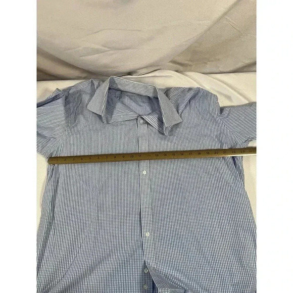 THOMAS PINK Dress Shirt Mens Size 35.5 Blue Gingham Superfine Two Fold Button Up - Picture 4 of 5